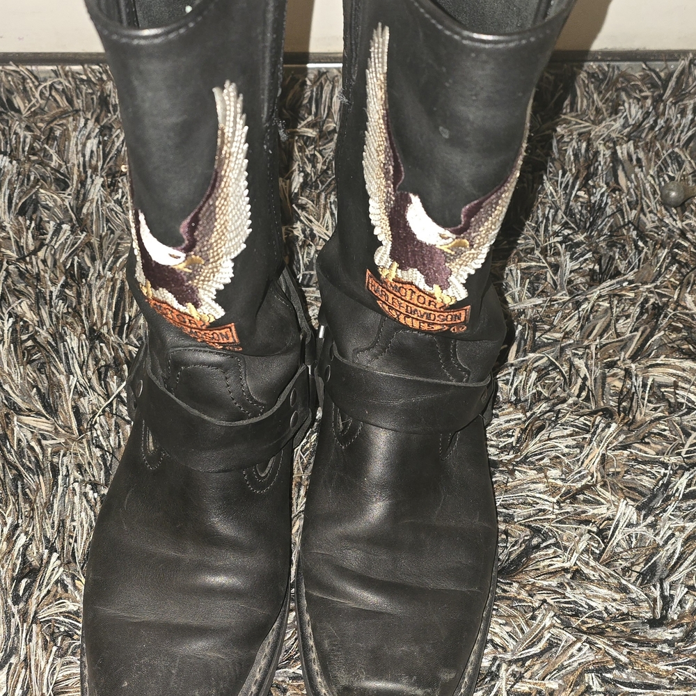 Harley-Davidson Black Leather Boots with Eagle Design